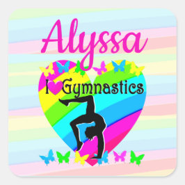 PEGATINA CUADRADA HERMOSA GIMNASTICA DE AMOR PARA EL DISEÑO