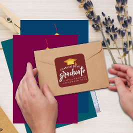 Pegatina Cuadrada Hermosa graduación de Gorra de grado de oro rojo 2