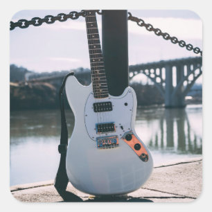 Pegatina Cuadrada Hermosa Guitarra Bass