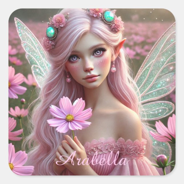 Pegatina Cuadrada Hermosa hada de octubre en Cosmos (Anverso)