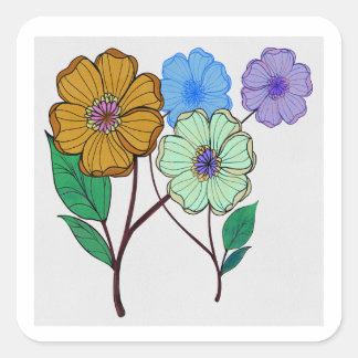 Pegatina Cuadrada Hermosa ilustración de cuatro flores