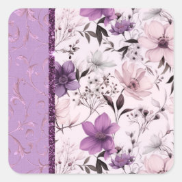 Pegatina Cuadrada Hermosa lavanda y floral rosa