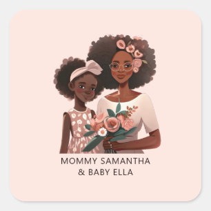 Pegatina Cuadrada Hermosa mamá y hija negras (17)