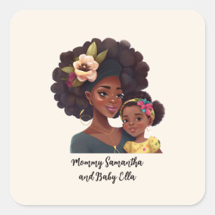 Pegatina Cuadrada Hermosa mamá y hija negras (21)