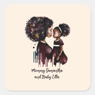 Pegatina Cuadrada Hermosa mamá y hija negras (25)