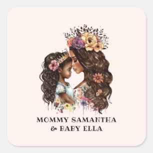 Pegatina Cuadrada Hermosa mamá y hija negras (4)