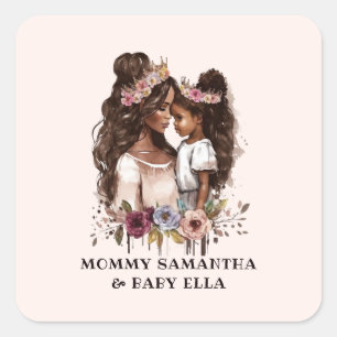 Pegatina Cuadrada Hermosa mamá y hija negras (5)