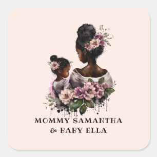 Pegatina Cuadrada Hermosa mamá y hija negras (7)