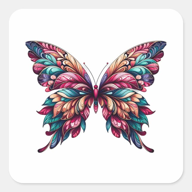 Pegatina Cuadrada Hermosa Mariposa de colores (Anverso)