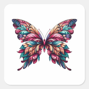 Pegatina Cuadrada Hermosa Mariposa de colores