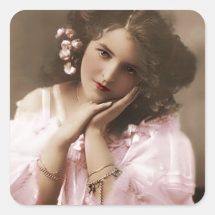 Pegatina Cuadrada Hermosa mujer vintage