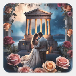 Pegatina Cuadrada Hermosa Novia y Novio de pie junto al Mar