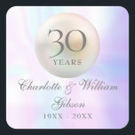 Pegatina Cuadrada Hermosa Perla 30 Aniversario<br><div class="desc">Con una hermosa perla,  este pegatina de la moda del 30 aniversario boda puede ser personalizado con su información especial del aniversario de la perla en un fondo perla. Diseñado por Thisisnotme©</div>