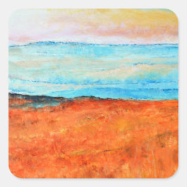Pegatina Cuadrada Hermosa pintura de playa Naranja abstracto