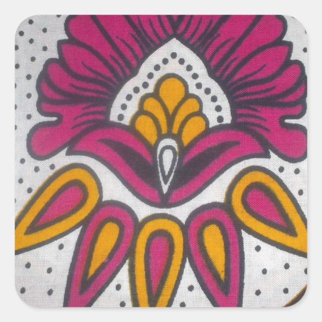 Pegatina Cuadrada Hermosa pintura en motivos de tela africana (Anverso)