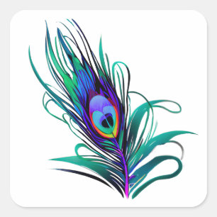 Pegatina Cuadrada Hermosa pluma de pavo real