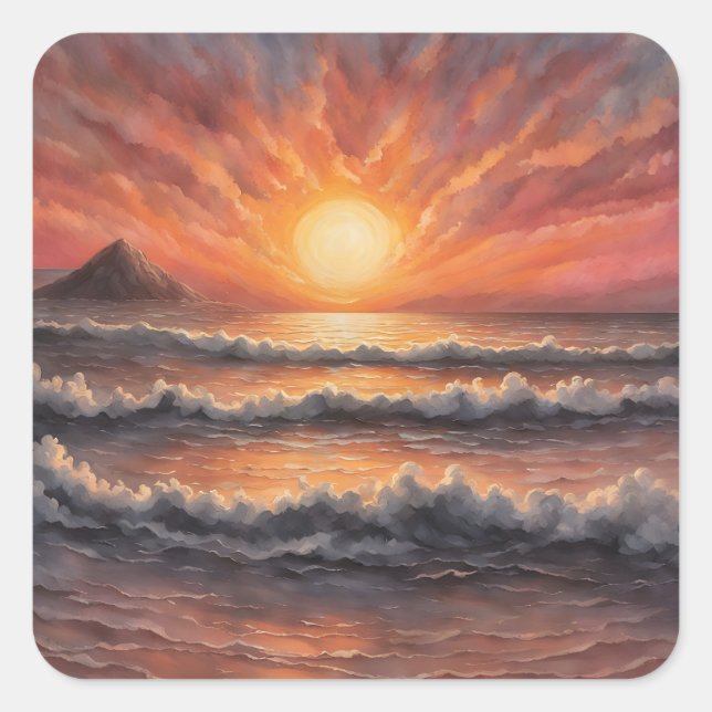 Pegatina Cuadrada Hermosa puesta de sol en el océano (Anverso)
