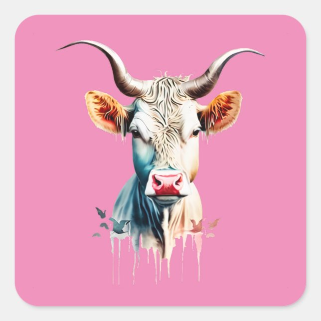 Pegatina Cuadrada Hermosa vaca Artística (Anverso)