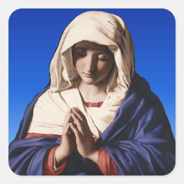 Pegatina Cuadrada Hermosa Virgen María en sobre de oración (Anverso)
