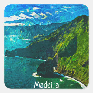 Pegatina Cuadrada Hermosa vista costera de Madeira Portugal