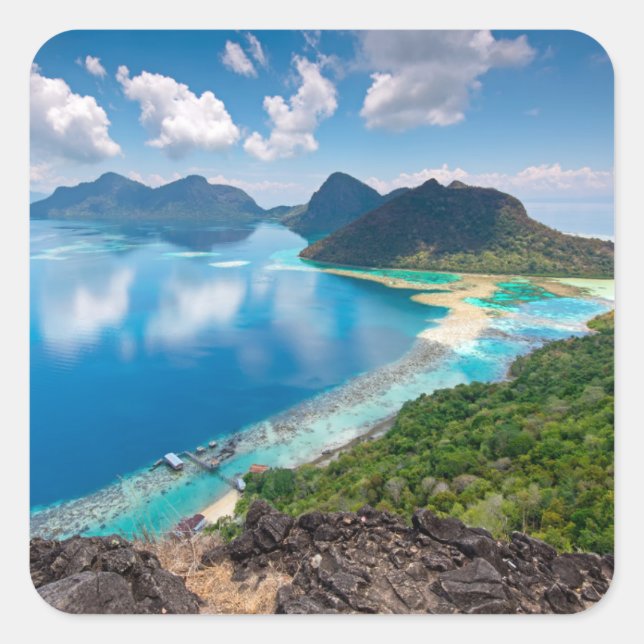 Pegatina Cuadrada Hermosa vista | Top of the Bohey Dulang Island (Anverso)