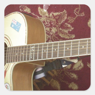 Pegatina Cuadrada Hermosa y encantadora guitarra vintage sobre motiv