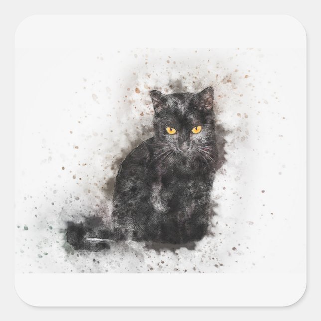 Pegatina Cuadrada Hermosa y moderna foto de gato negro con problemas (Anverso)