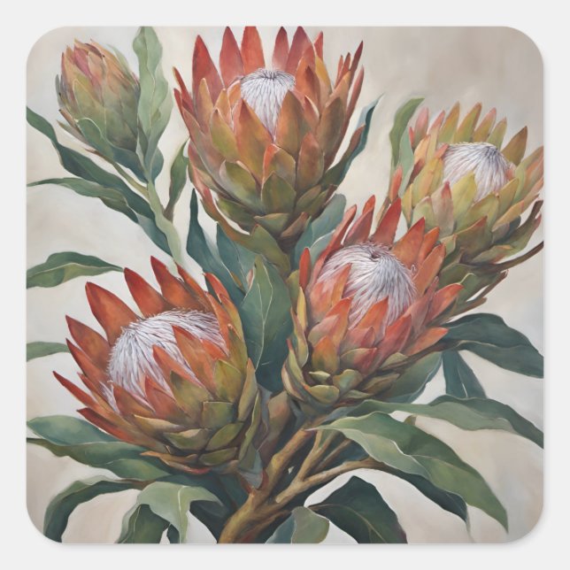 Pegatina Cuadrada Hermosas flores de Protea de Sudáfrica (Anverso)