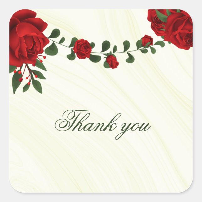 Pegatina Cuadrada hermosas flores rojas hojas verdes gracias (Anverso)