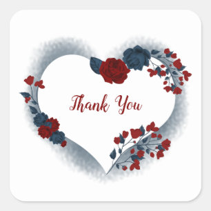 Pegatina Cuadrada Hermosas flores rojas y navales