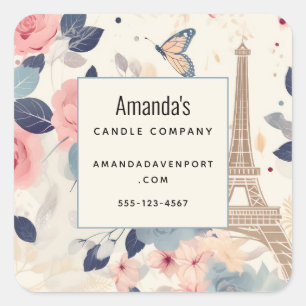 Pegatina Cuadrada Hermosas flores y la Torre Eiffel París Negocios