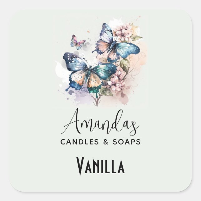 Pegatina Cuadrada Hermosas mariposas y naves de velas con flores (Anverso)