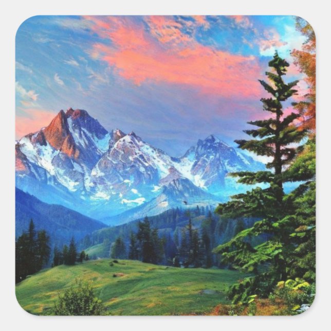 Pegatina Cuadrada Hermosas montañas (Anverso)