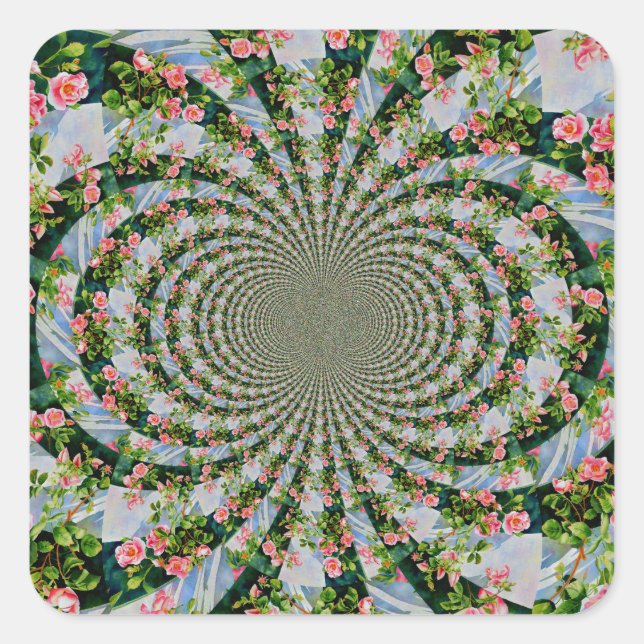 Pegatina Cuadrada Hermosas rosas rojas rosadas retro acuarela floral (Anverso)