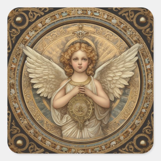 Pegatina Cuadrada Hermoso Ángel Cherub (Anverso)