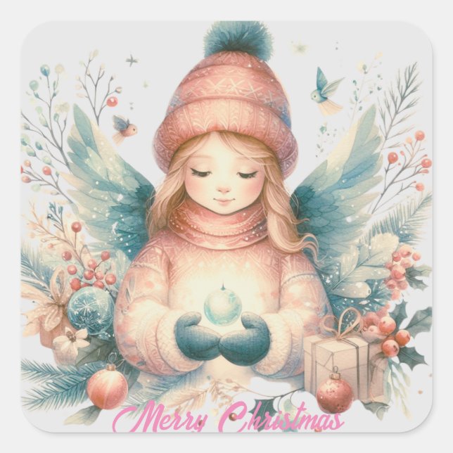 Pegatina Cuadrada Hermoso ángel de invierno en medio de la naturalez (Anverso)
