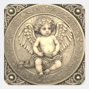 Pegatina Cuadrada Hermoso Angel de Oro Cherub