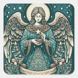 Pegatina Cuadrada Hermoso Ángel Debajo de las estrellas