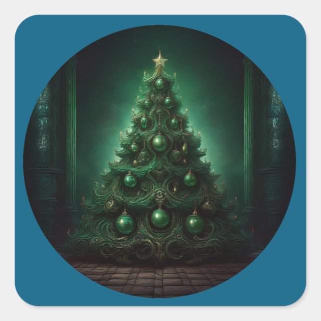 Pegatina Cuadrada Hermoso árbol de Navidad de estilo barroco (Anverso)