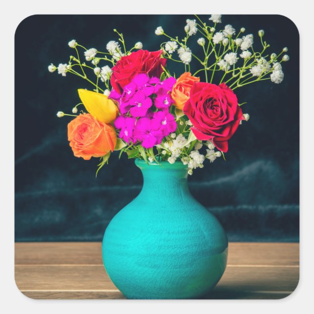 Pegatina Cuadrada Hermoso arreglo de flores y vida (Anverso)