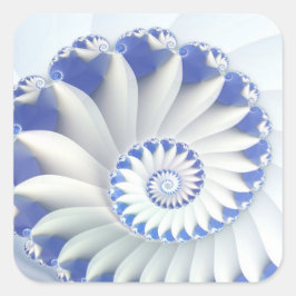Pegatina Cuadrada Hermoso arte fractal azul y blanco de la concha de