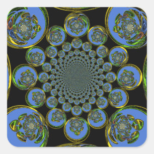 Pegatina Cuadrada Hermoso arte fresco azul real negro Kaleidoscope