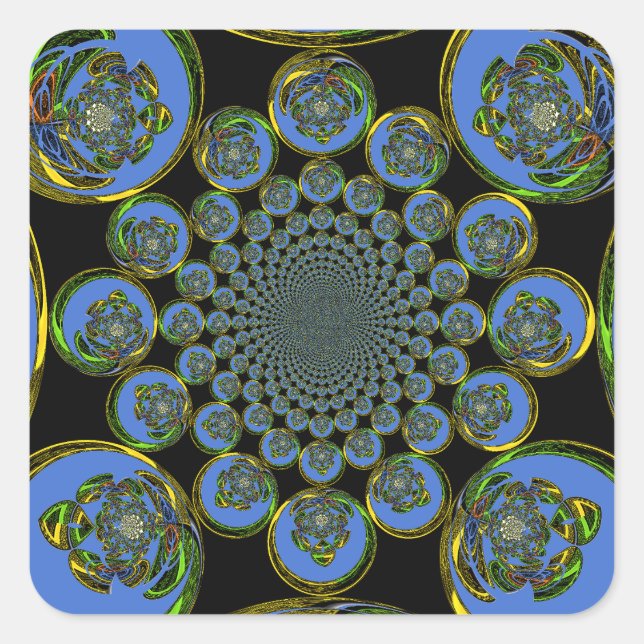 Pegatina Cuadrada Hermoso arte fresco azul real negro Kaleidoscope (Anverso)