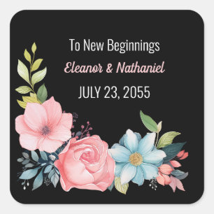 Pegatina Cuadrada Hermoso Boda de acuarela colorida