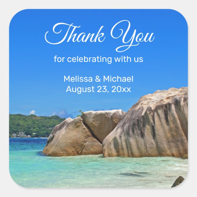 Pegatina Cuadrada Hermoso Boda de la costa del Mar Tropical Rocoso (Anverso)
