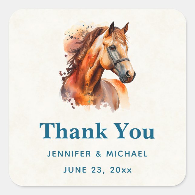 Pegatina Cuadrada Hermoso Boda de Retrato de Caballo Sorrel Gracias (Anverso)