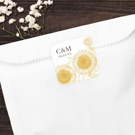 Pegatina Cuadrada Hermoso Boda elegante de otoño de girasoles amaril