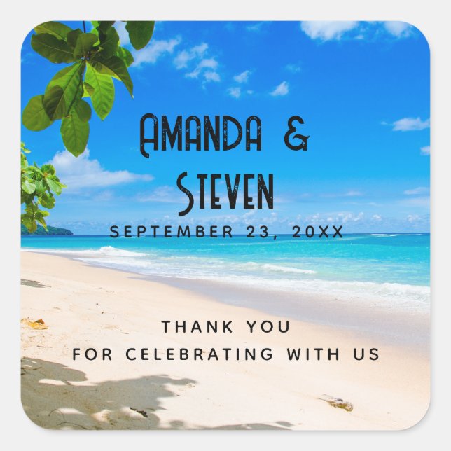 Pegatina Cuadrada Hermoso Boda fotográfico Sunny Tropical Beach (Anverso)