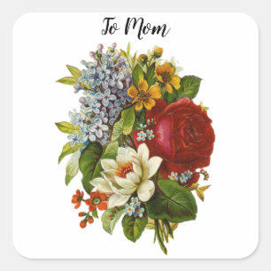 Pegatina Cuadrada Hermoso Bouquet Romántico con Rosa Roja