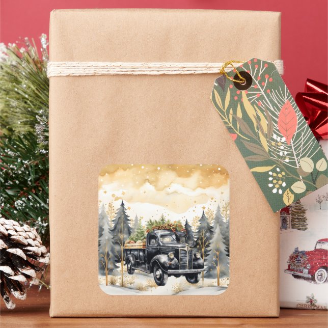 Pegatina Cuadrada Hermoso camión negro de cosecha contra el cielo de (Vacaciones)